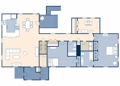 Floor plan for 2 beds, 2 baths, 1221 sqft